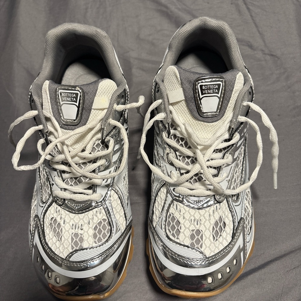 Bottega Veneta White and Silver Sneakers